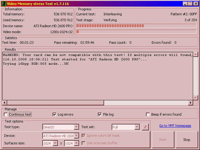 Video Memory Stress Test (VMT) - The Portable Freeware Collection.